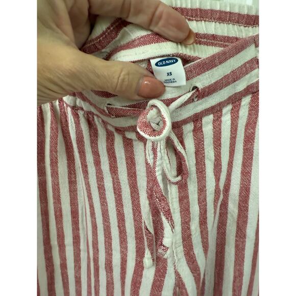 Old Navy XS red white stripe pull on pants 55% linen elastic waist - Picture 5 of 7